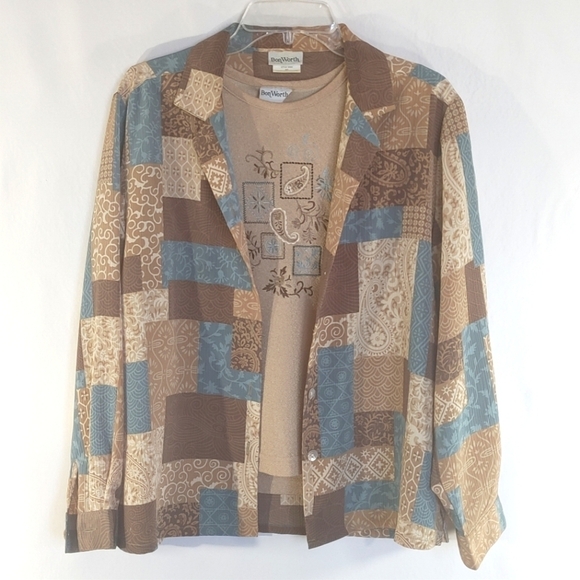 BonWorth Patterned 2 piece Patterned Shirt Blouse Set Size SP - Picture 12 of 12